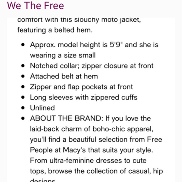 We The Free Shearling Moto Jacket Women’s Size Small - Picture 9 of 12